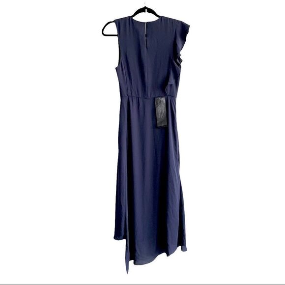 BCBGMAXAZRIA sleeveless faux wrap midi ruffle dress pacific blue XS - Picture 4 of 7
